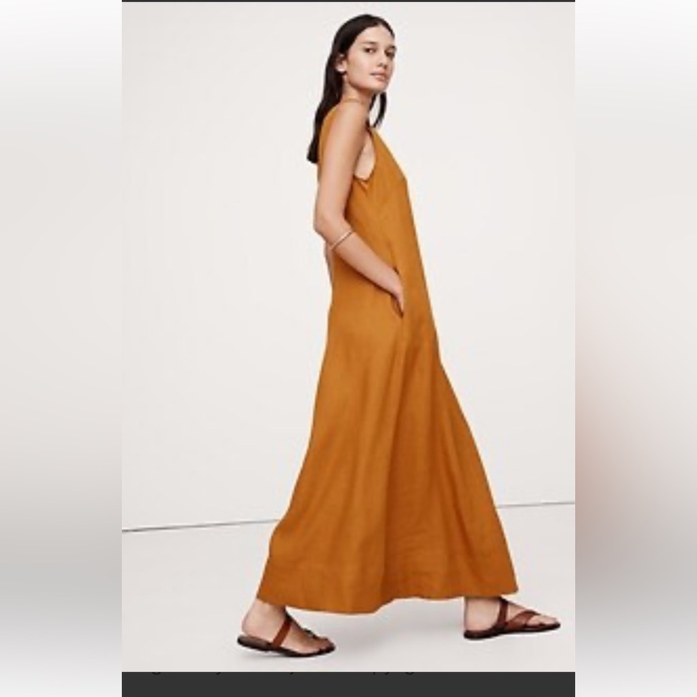 Banana Republic v-Neck Linen Maxi Dress Goldenrod Yellow S2025